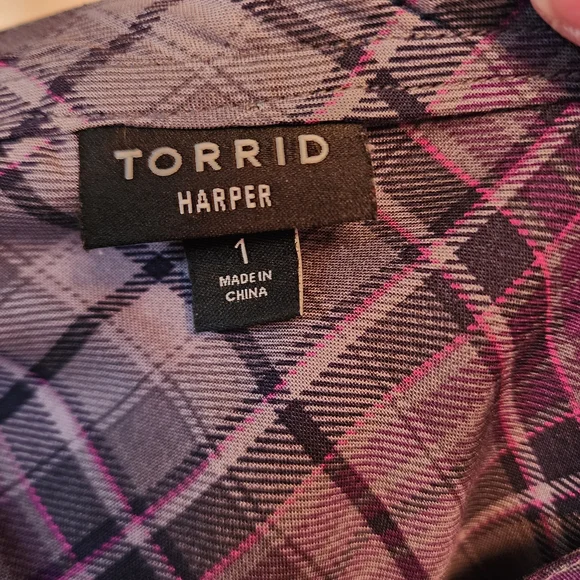 Torrid Harper Plaid Purple Women's Blouse, Size 1 - Picture 2 of 9